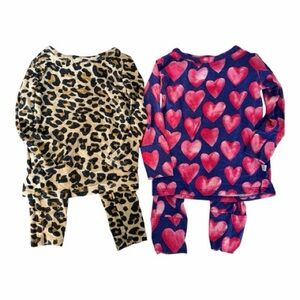 Posh Peanut Bundle Cheetah Print and Heart Pajama Set 6-12 Months